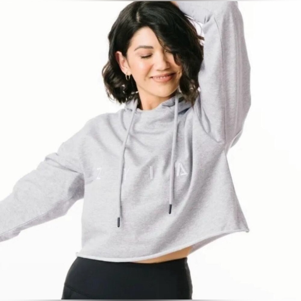 ZYIA Women's Crop Light Gray Hoodie - Picture 2 of 4